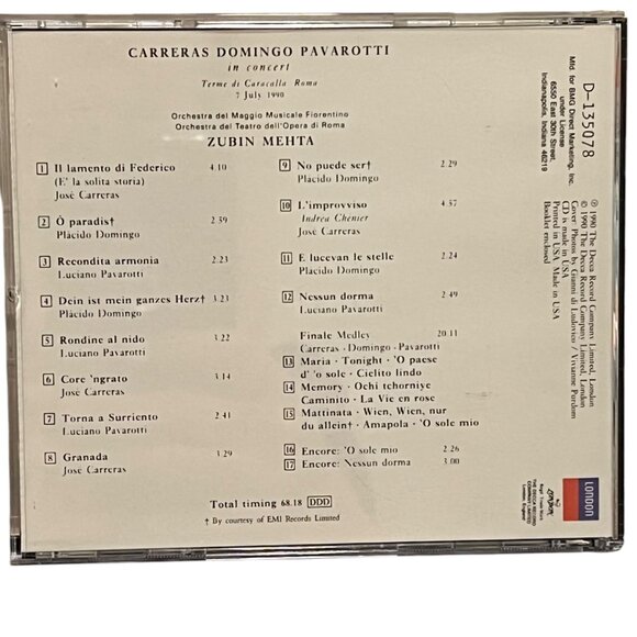 Three Tenors In Concert CD By Carreras Domingo Pavarotti & Mehta - Picture 3 of 4